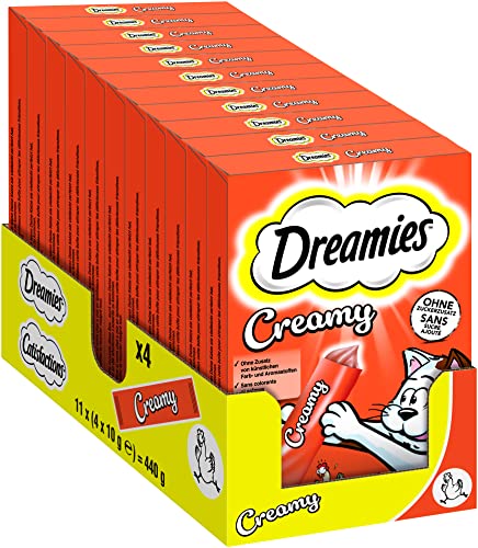 Dreamies Katzenleckerlis Creamy Snacks mit Huhn köstlich cremiger Geschmack 44 Portionsbeutel 11 x 4 x 10g