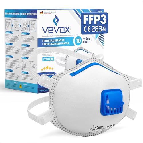 VEVOX FFP3 Maske mit Ventil 5er 10er oder 20er Set Staubmaske Atemschutzmaske Staubschutzmaske Feinstaubmaske Atemschutz z.B. gegen Feinstaub Schimmel oder Asbest