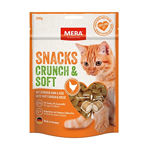 MERA Crunch Soft mit Huhn Käse 200g köstliche Katzen Leckerlies nahrhafter Katzensnack voller Vitamine und Mineralien Knuspersnack mit cremiger Füllung