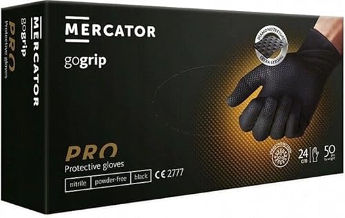 GEGRIP Einweghandschuhe Einmalhandschuhe extra stark Nitrilhandschuhe 3x dicker Handschuhe Einweg mit Diamant Grip Arbeitshandschuhe Industrie Montage versch. Farben 50 Stk Box Schwarz XL