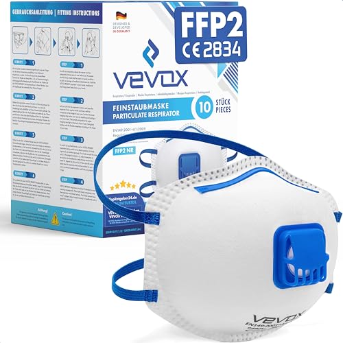 VEVOX FFP2 Maske mit Ventil 5er 10er oder 20er Set Staubmaske Atemschutzmaske Staubschutzmaske Feinstaubmaske Atemschutz z.B. gegen Feinstaub Schleifstaub oder Baustaub