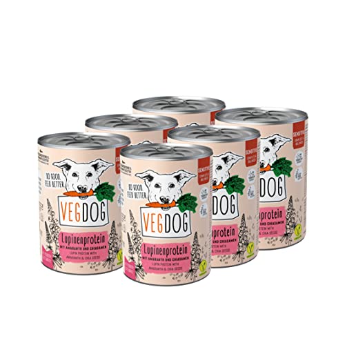 VEGDOG Sensitive veganes Nassfutter für Sensible Adulte Hunde mit Lupinenprotein und Amaranth getreidefreies Alleinfutter für Allergiker mit alternativer Proteinquelle Vorteilspack 6 x 400 g