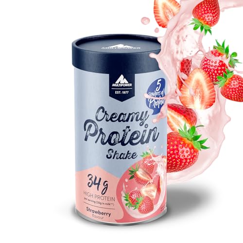 Multipower Creamy Protein Shake 420 g hochwertiges Erdbeer Protein Pulver mit Whey und Casein für leckere Shakes zum Muskelaufbau