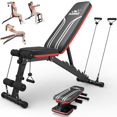 FLYBIRD Multifunktionale 8 Fach Verstellbare Rückenlehne 3 Fach Verstellbare Fußstütze 318kg Belastbarkeit Klappbare 90 für das Heim Fitnessstudio