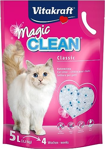 Vitakraft Magic Clean Katzenstreu Hygiene-Streu aus Mineralkügelchen nicht klumpend besonders staubarm praktische Tragelasche reicht für einen Monat 1x 5L