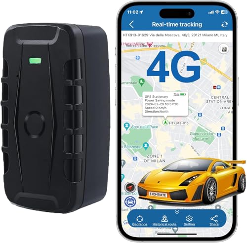 TKMARS 4G GPS-Tracker Auto GPS Tracker 240 Tage Standby-Zeit 60 Historien Abrufbar Stark Magnetisch Wasserdicht 20000mah