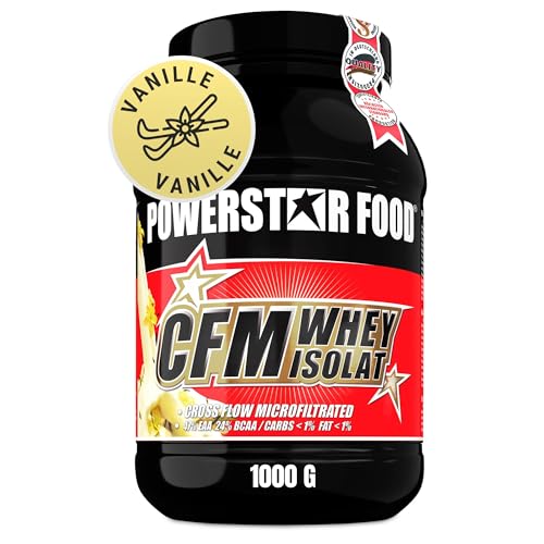 Powerstar 100% CFM WHEY ISOLAT 1000 g 96 5% Protein i.Tr. Iso Whey Protein-Pulver zum Muskelaufbau Deutsche Herstellung Hochdosiertes Eiweiß-Pulver aus Weidemilch 100% löslich Vanilla