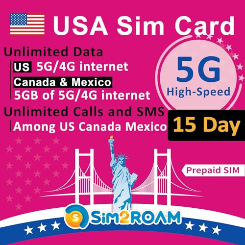 USA KANADA MEXIKO Prepaid SIM Karte 15 Tage T-Mobile Netzwerk verwenden Unbegrenzte 5G 4G-Internetdaten in den USA Hawaii inbegriffen Anrufe in Kanada und Mexiko 5 GB Daten in CA und MX Nachfüllbar