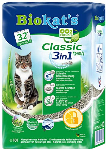 Biokat s Classic fresh 3in1 mit Frühlings-Duft - Klumpende Katzenstreu mit 3 unterschiedlichen Korngrößen - 1 Sack 1 x 10 L