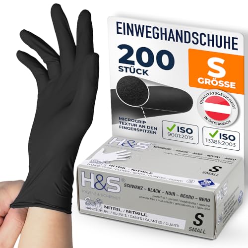 ISC Hygiene Safety Nitrilhandschuhe S Einweghandschuhe Einmalhandschuhe Kochhandschuhe Lebensmittel - 200 Stück Größe 7 Small schwarz - puderfrei non latex latexfrei - Gummihandschuhe Einweg