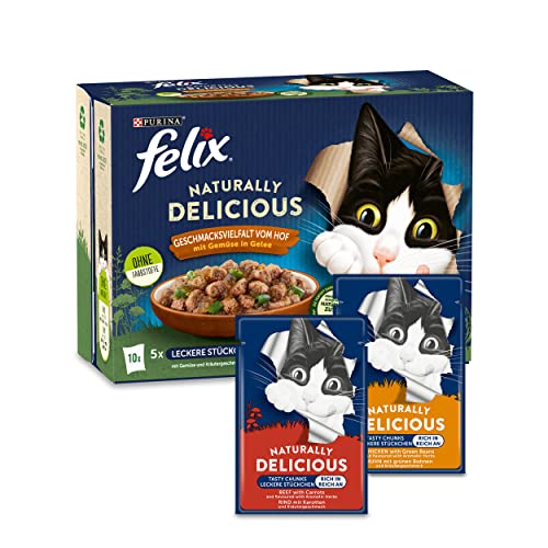 Nestl Felix Naturally Delicious Katzenfutter nass Geschmacksvielfalt vom Hof mit Gemüse in Gelee 6er Pack 10 x 80g