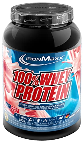 IronMaxx 100% Whey Protein Pulver - Erdbeer 900g Dose zuckerreduziertes wasserlösliches Eiweißpulver aus Molkenprotein viele verschiedene Geschmacksrichtungen