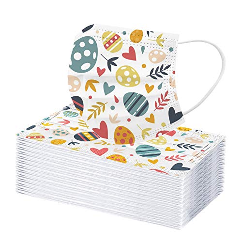 AMDOLE Jinchan Kinder Ostern Einweg Mund-schutz 50 Stück Einmal Mund und Nasenschutz Easter Kanincheneier Bedruckter Atmungsaktiv Mundbedeckung 3-lagig Hautfreundlich Bandana Gesicht Halstuch