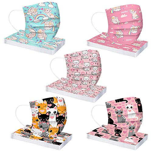SDFRK 50 Stück Mundschutz Kinder Bunt Einweg 3-lagig Schöne Motive Bunt Mund-Nasen-Schutz Atmungsaktiv MNS Bedeckung Maske-Tücher Bandana Halstuch für Jungen Mädchen viele stile für sie zu wählen