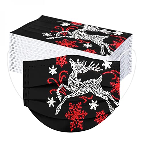 MEIYOUMK 50 Stück Weihnachtsmaske Mundschutz Erwachsene Einweg Mund und Nasenschutz mit Motiv Halstuch Maske Schwarz Weihnachtsmaske Schwarz MNS Mund Nasenschutz Atmungsaktiv Bandana Schals