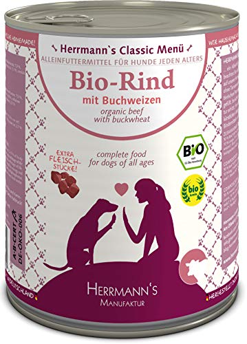 Herrmanns Bio Hundefutter Rind Menu 1 mit Buchweizen Apfel Birne 800 g 6er Pack 6 x 800 g