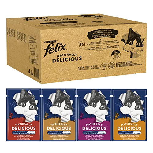Felix Naturally Delicious Katzenfutter nass Geschmacksvielfalt vom Land mit Gemüse in Gelee 80er Pack 80 x 80g