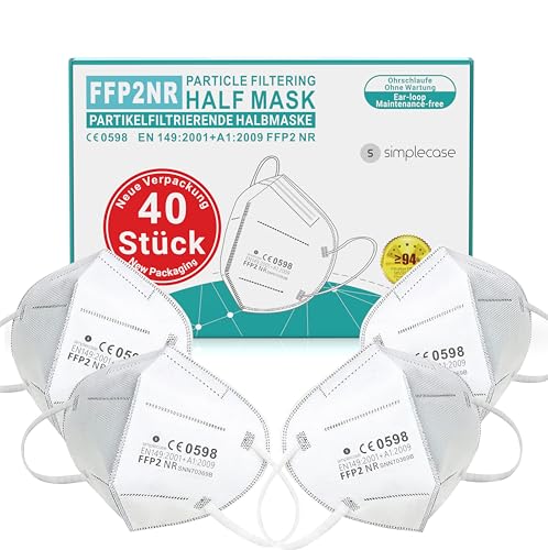 Simplecase 40 Stück Masken CE Zertifiziert von offiziell benannter Stelle CE2834 0598 Atemschutzmaske Partikelfiltermaske