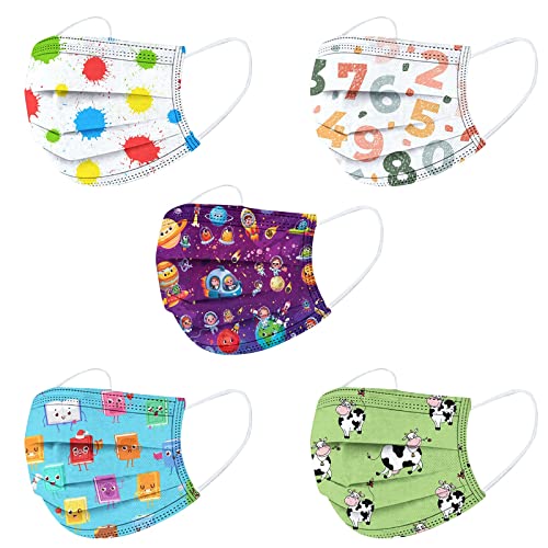 SDFRK 50 Stück Mundschutz Kinder Bunt Einweg 3-lagig Schöne Motive Bunt Mund-Nasen-Schutz Atmungsaktiv MNS Bedeckung Maske-Tücher Bandana Halstuch für Jungen Mädchen viele stile für sie zu wählen
