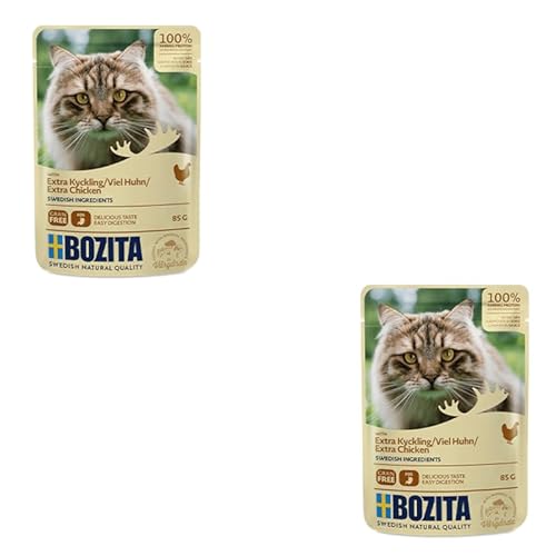 Bozita Häppchen in Soße mit viel Hühnchen Doppelpack 2 x 12 x 85 g Nassfutter für Katzen Getreidefreies und weizenfreies Alleinfuttermittel 100% schwedische Zutaten