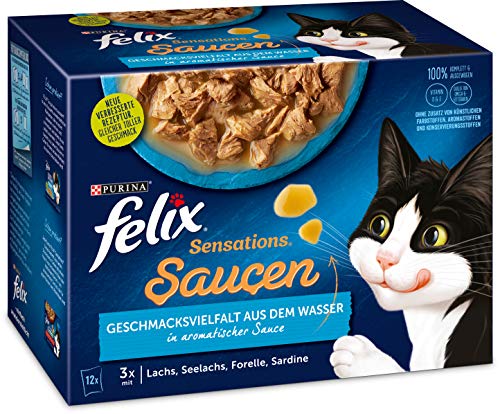 FELIX Katzennassfutter Sensations Saucen Geschmacksvielfalt aus dem Wasser 6er Pack 6 x 12 x 85g