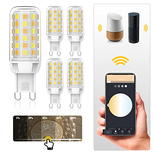 RuLEDne G9 LED Light Bulb Dimmable Smart LED G9 Bulb Compatible with Alexa Echo Google Home SmartThings 4W 350 Lumen LED Bulb Replacement 40W G9 Halogen Bulb Voice Control WiFi Smart G9 5er Pack