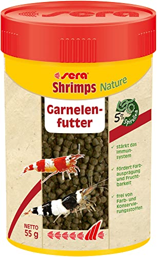 sera Shrimps Nature 100 ml 55 g - Garnelenfutter mit Spirulina und Erlenzapfen für Garnelen sowie Axolotl Frosch Futter