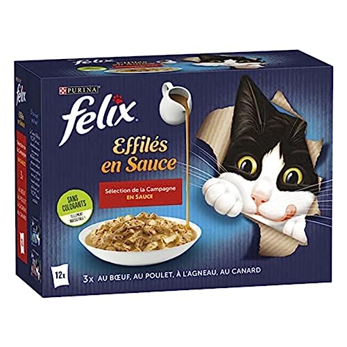 FELIX Zarte Sauce ausgewachsene Katze Auswahl an Rind Huhn Ente und Lamm 12 x 85 g Frischebeutel
