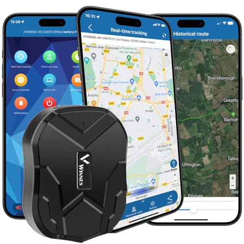 Winnes GPS Tracker 5000 mAh GPS Tracker Auto ohne ABO Stark Magnetisch und Wasserdicht mit Kostenloser App GPS Tracker Für Pkw 90 Tage Lange Standby und Echtzeitortung für Fahrzeug Auto Motorrad