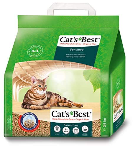 Cat s Best Sensitive 100 % pflanzliche Katzenstreu fest klumpend und antibakteriell aus veredelten Aktiv-Holzfasern speziell für empfindliche Katzen 2 9 kg 8 l