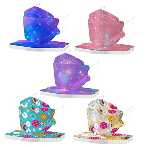Jimmackey 50 Stück Kinder Mundschutz Einweg 4-lagig Atmungsaktiv Filteration Face Cover 3D Bunte Mund und Nasenschutz Masken für 4-12 Jahre alt Jungen und Mädchen O