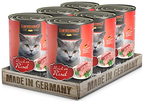 Leonardo Nassfutter 6x400g Rind Getreidefreies Nassfutter für Katzen Feuchtfutter Alleinfutter aus der Dose