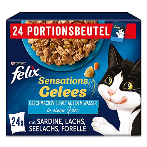 FELIX Sensations Gelees Katzenfutter nass in Fisch Sorten Mix 4er Pack 4x 24 Beutel 85g