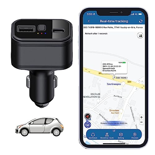 TKMARS 4G Auto GPS Tracker GPS Tracker Auto ohne ABO Plug and Play Im Auto Aufladbar mit Mehreren Alarmen Kein Abonnement Erforderlich