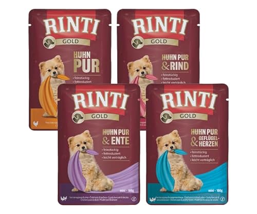 Rinti-Gold 100g Bundle Hundefutter Probierpaket 12x 100g oder 20x 100g Nassfutter für Hunde im Frischebeutel 12x 100g