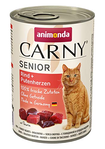animonda Carny Katzenfutter Senior Nassfutter für Katzen ab 7 Jahren Rind Putenherzen 6 x 400 g