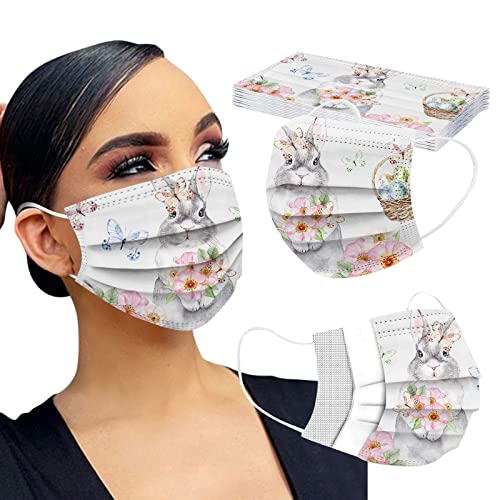 TT  10 PCS Herren Damen mit Hase Druck 3Ply Atmungsaktiv Disposable Gesichtsmaske Schutzmaske Einwegmasken Mouth Bandanas Schals 10PCS