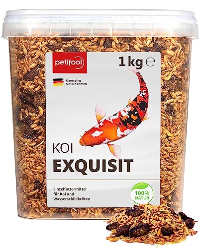 petifool Koi Exquisit 1kg getrocknete Futtermischung - für Wasserschildkröten und Fische Mischung aus Seidenraupen Shrimps und Gammarus - Naturfutter
