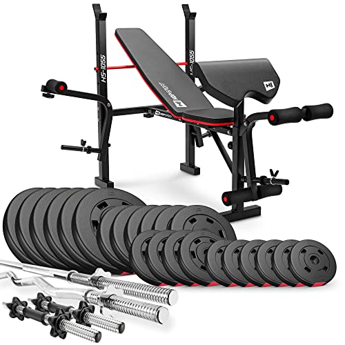 Hop Sport Curlpult Butterfly Beincurler klappbarer inkl. 38kg Hantelset SZ Stange Langhantel Kurzhanteln Fitnessbank für Heimtraining