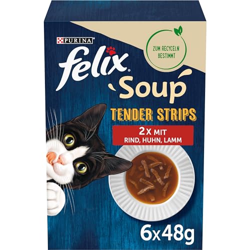 FELIX Soup Tender Strips Suppe für Katzen Geschmacksvielfalt vom Land 6er Pack 6 x 48g