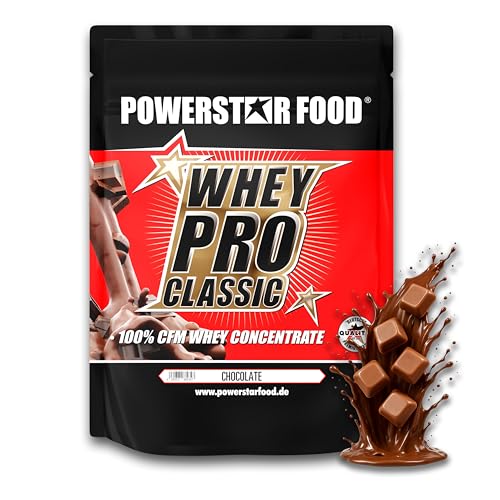Powerstar WHEY PRO CLASSIC Whey Protein Pulver 1000 g Eiweißpulver Made in Germany 100% CFM Whey Konzentrat Eiweiss Protein Pulver mit nur 2% Kohlenhydrate Chocolate