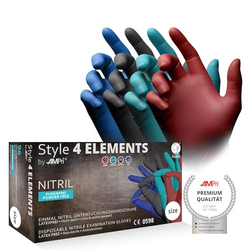 AMPRI Nitrilhandschuhe bunt Farbenmix 96 Stück Box Größe M Style 4 Elements by Med Comfort in den Größen XS S M L
