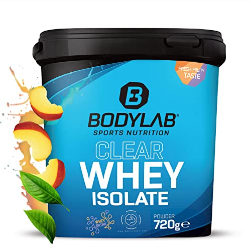 Bodylab24 Clear Whey Isolate 720g Pfirsich-Eistee Eiweiß-Shake aus bis zu 96% hochwertigem Molkenprotein-Isolat erfrischend fruchtiger Drink Whey Protein-Pulver kann den Muskelaufbau unterstützen