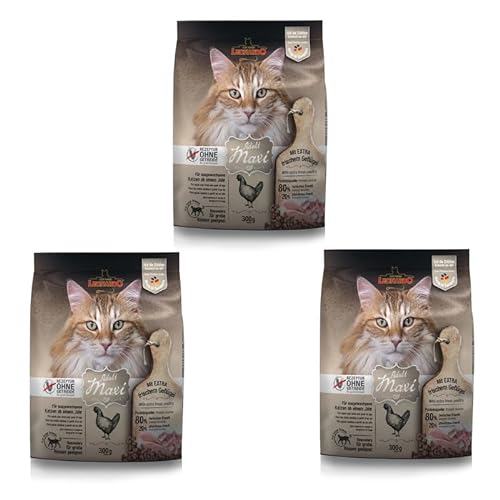 LEONARDO GF Maxi Adult 3er Pack 3 x 300 g Trockenfutter für ausgewachsene große Katzen Empfohlen bei Futterunverträglichkeiten Extra große Krokettenform