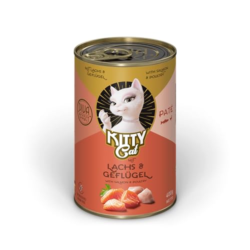 KITTY Cat Pat Lachs Geflügel 6 x 400 g Nassfutter für Katzen getreidefreies Katzenfutter mit Taurin Lachsöl und Grünlippmuschel Alleinfuttermittel mit hohem Fleischanteil Made in Germany