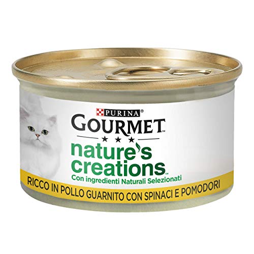 Purina Gourmet Nature s Creations Nassfutter für Katzen reich an Huhn garniert mit Spinat und Tomaten 24 Dosen 85 g