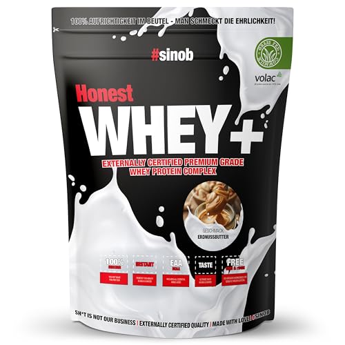 sinob Whey Protein Pulver aus irischer Weidemilch Grass Fed - 820 g cremiges instant lösliches Eiweiss Protein Pulver - für eine eiweißreiche Ernährung - Sojafrei Made in Germany - Erdnussbutter