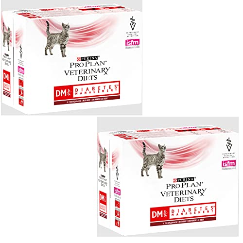 PURINA Pro Plan Veterinary Diets DM Diabetes Management - RIND Doppelpack 2 x 10 x 85 g Diät-Alleinfuttermittel für Katzen Zur Regulierung der Glukoseversorgung