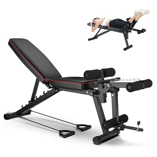 Weyot Hantelbank mit Beincurler und Beinstrecker 200Kg Traglast Trainingsbank mit Verstellbarer Rückenlehne Fitnessbank für Zuhause Bauchtrainer SchrägbankBlack 48 118 111CM