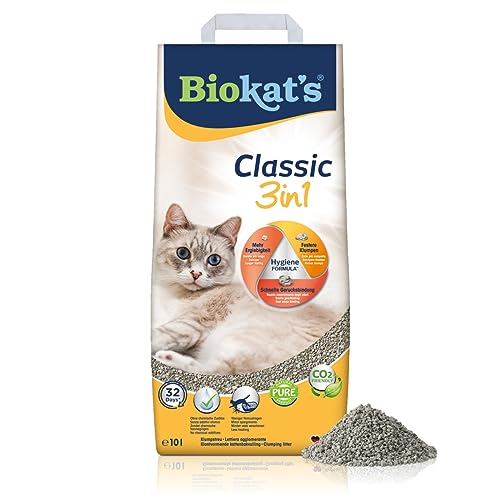 Biokat s Classic 3in1 ohne Duft - Klumpende Katzenstreu mit 3 unterschiedlichen Korngrößen - 1 Sack 1 x 10 L